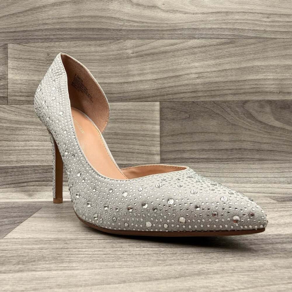 BCBGeneration Hanady Silver Rhinestone Dorsay Pumps Heels Stilettos Sz 8.5